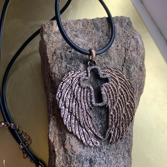 NEW Angel Wings Rhinestone Cross Protection Necklace Jewelry - Picture 3 of 11